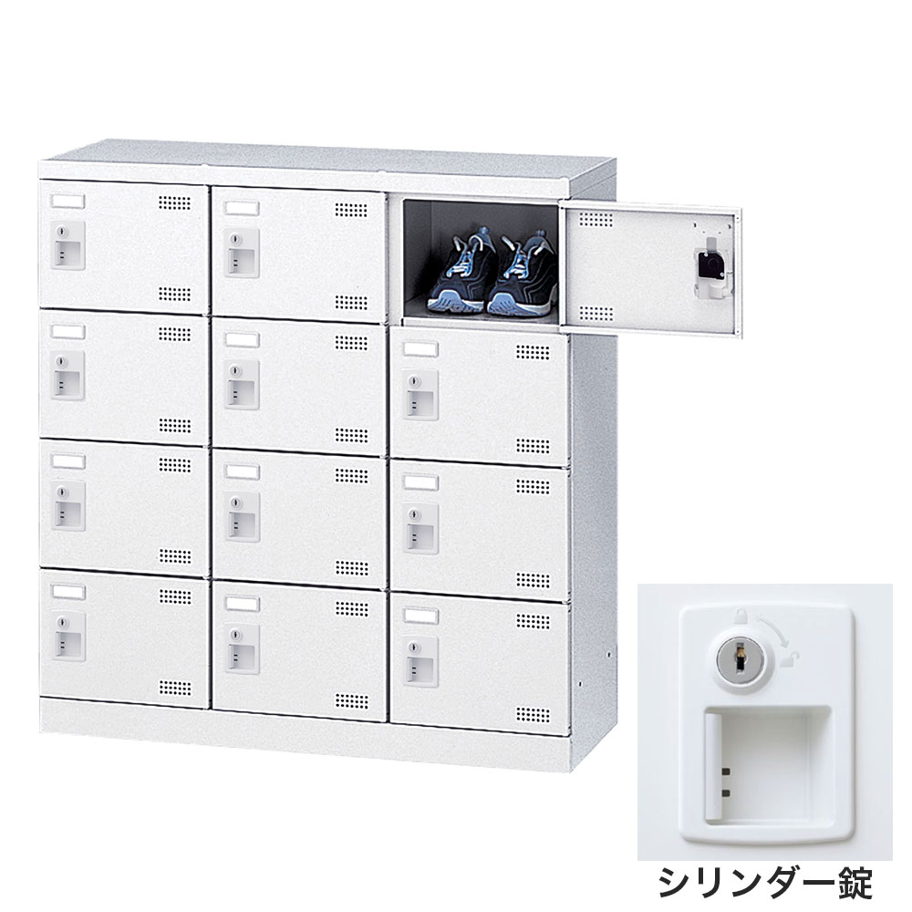 靴箱 シューズロッカー サボ箱 スチール写真製 鍵付 御勤め用 遣っ付ける品 日本製 扉付 白いこと 12足 SLBW-M12-S2 (円柱錠)3列4段12人用 生興