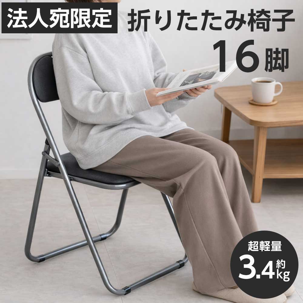 『法人限定』 折りたたみ椅子 16脚セット パイプ椅子 軽量 業務用 大量 背もたれ付 丈夫 来客用 会議用 学校 イベント
