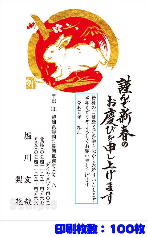 令和5年 2023年賀はがき お年玉付き年賀状 無地 100枚 各種