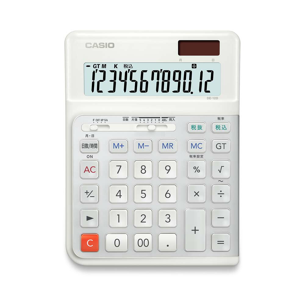 【7月19日20時-26日1時59分までエントリーで全商品ポイント10倍】カシオ Casio 人間工学電卓 デスクタイプ 本格実務 DE-12D-WE-N 12桁 ホワイト 右手向け|オフィスランド
