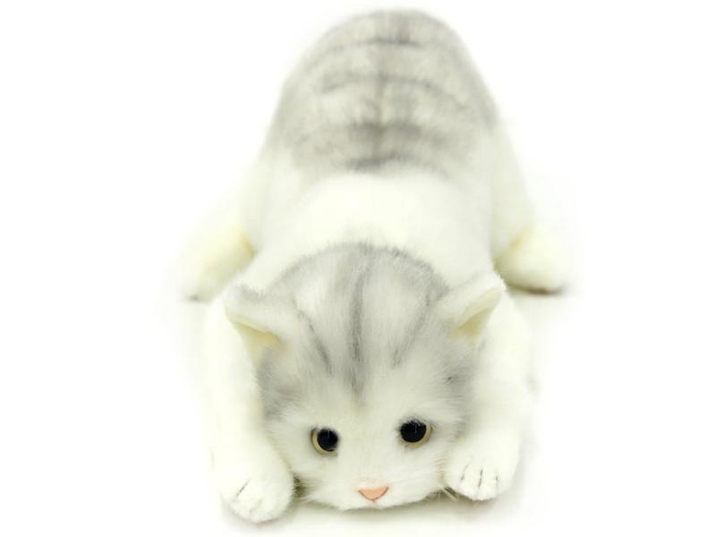 日本製 即物的な猫のぬいぐるみ 58糎 (虎薄墨色L目明き)