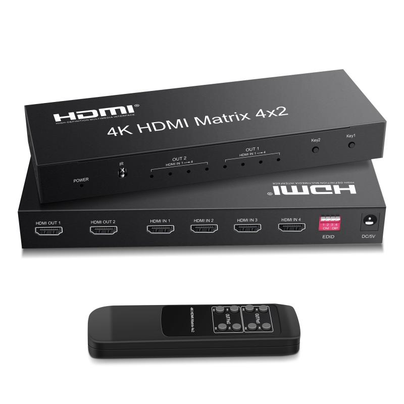 HDMIマトリックス セレクター 4入力2出力 音声分離器 (光デジタル・L/Rオーディオ分離) スイッチャー リモコン操作可能画像