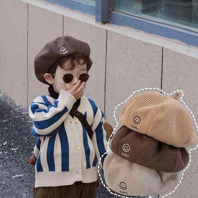 ベレー帽 キッズ 秋冬 子供用 レトロ 帽子 女の子 男の子 ウール混紡 画家帽 かぼちゃ帽 2歳 3歳 4歳 5歳 かわいい 防寒 通気性 カフェ色 カーキ色 黒色 グレー画像