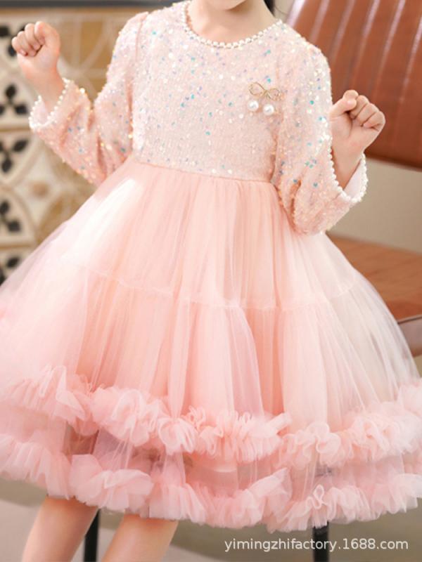 ワンピース キッズ 女の子 チュールスカート 子供 プリンセス ドレス レース フリル 無地 ピンク系 レッド 発表会 結婚式 パーティー イベント ハロウィン コスプレ 100cm 110cm 120cm 130cm 140cm 150cm 160cm画像