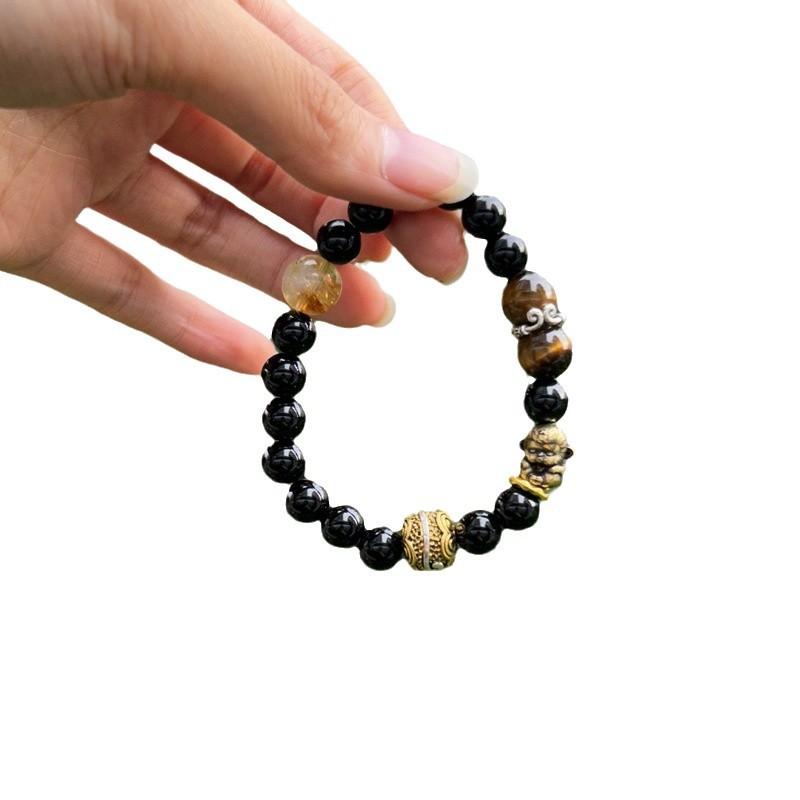 ブレスレット メンズ レディース 黒曜石 黒神話悟空モチーフ アニマル 干支 手作り アクセサリー ファッション OLスタイル 記念日 誕生日 お祝い ギフト画像