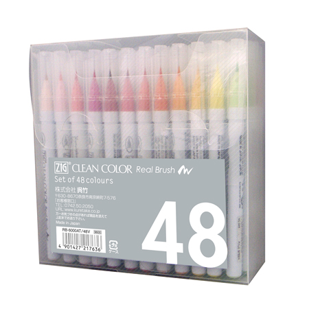 【楽天市場】呉竹 水性ペンZIG クリーンカラー リアルブラッシュRB-6000AT/48V 48色 (9600）毛筆タイプのカラーペン毛筆な