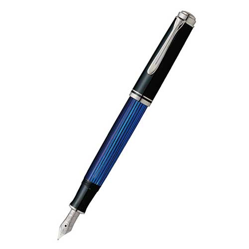 Pelikan（伽藍鳥） スーベレーン しろがね色刈り込み 筆 青み縞 M405  （58000） 【RCP】