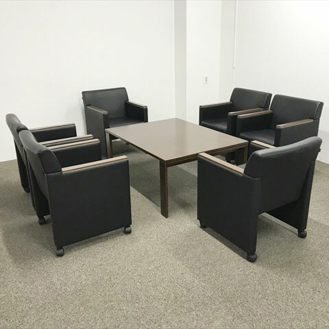 【中古】 オカムラ ソファ 7点セット 8346W キャスター付 ブラック