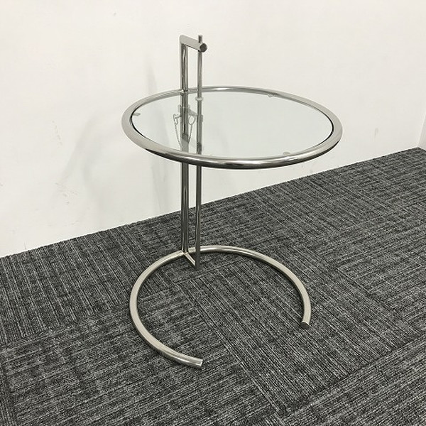 【中古】 丸テーブル 昇降式 クラシコン アジャスタブルテーブル ガラス天板 リプロダクト品 E1027 透明