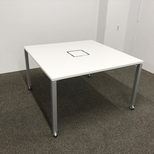 【中古】 コクヨ ミーティングテーブル 要組立 角テーブル ワークフィット キャスター付 W1200 D1200 ホワイト