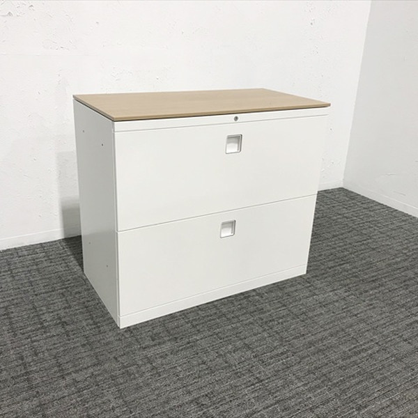 【中古】 ラテラルキャビネット 2段 レクトライン 天板付 スチール オカムラ ネオホワイト