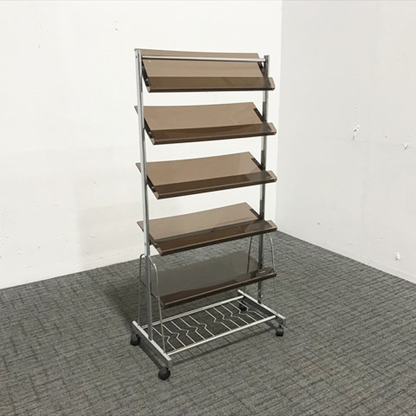 【中古】 パンフレットスタンド 3列5段 キャスター付 クロガネ｜オフィス家具の店 PORTE（ポルテ）