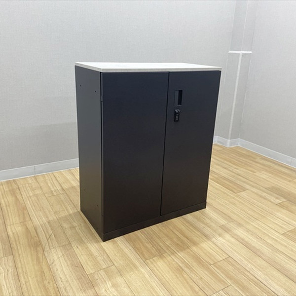 【中古】 イトーキ 両開き書庫 エスキャビネット ダイヤル式 天板付 スチールキャビネット W900 H1120 ブラック