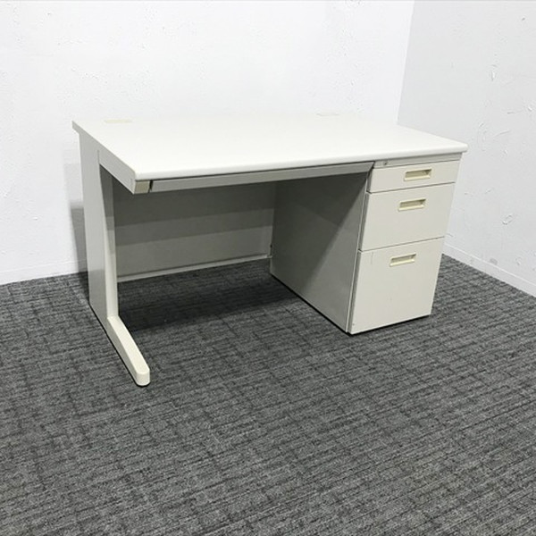 【中古】 片袖デスク 3段袖 オフィスデスク ライトグレー