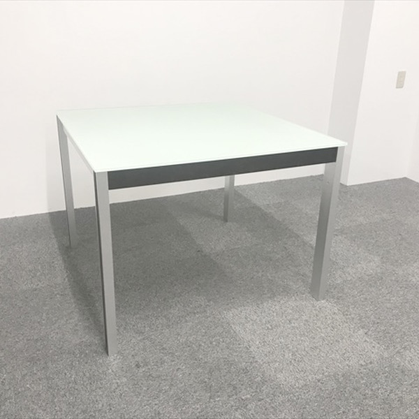 【中古】 ミーティングテーブル 要組立 ガラス天板 角テーブル 透明 会議用 TM-859050B ∴