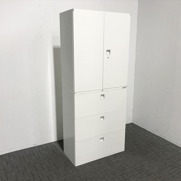 【中古】 オカムラ ラテラル 3段 書庫 両開き 上下連結セット オカムラ レクトライン ネオホワイト