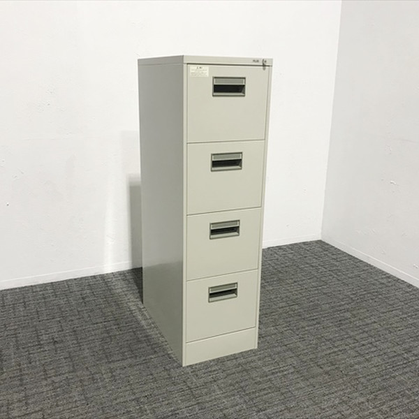 ファイリングキャビネット A4対応 K型 A4-4 LGY プラス グレー 【中古】