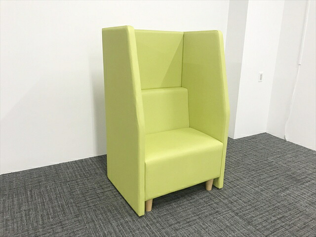 【中古】 パネルソファ 1人用 サイドパネル付きソファー グリーン