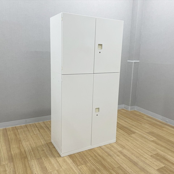 【中古】 オカムラ 両開き書庫 上下セット レクトライン スチールキャビネット ホワイト｜オフィス家具の店 PORTE（ポルテ）