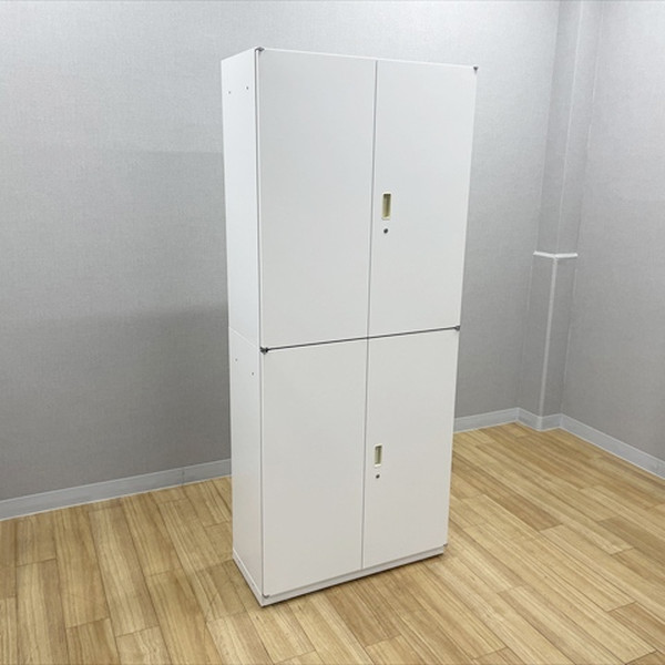 【中古】 イトーキ 両開き書庫 上下セット シンライン スチールキャビネット ホワイト