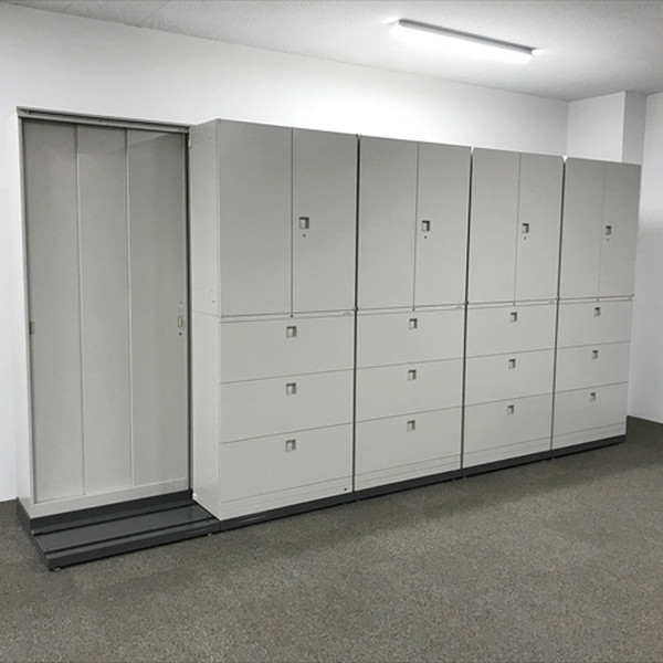 【中古】 オカムラ スライドキャビネット 2列5連 レクトライン グレー
