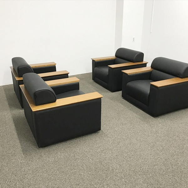 【中古】 オカムラ 応接ソファセット 革張り 4点セット プレビア ブラック
