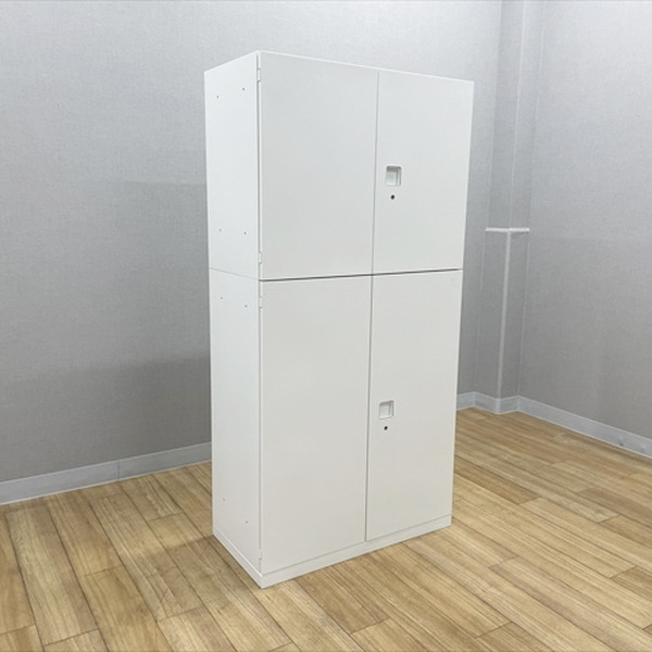 【中古】両開き書庫 上下セット レクトライン スチール書庫 収納 キャビネット オカムラ ホワイト｜オフィス家具の店 PORTE（ポルテ）
