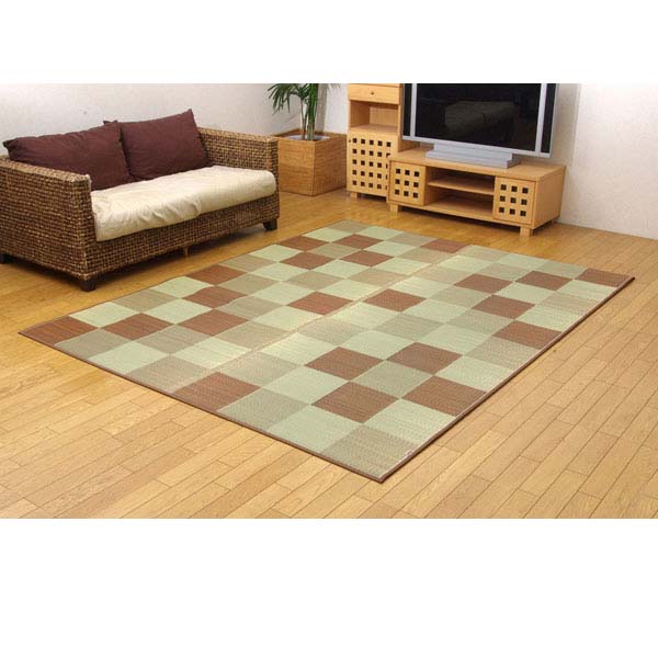 純国産 い草ラグカーペット 『Fブロック2』 ブラウン 約191&times;250cm『代引不可』『送料無料（一部地域除く）』｜オフィストラスト