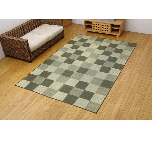 純国産 い草花ござカーペット 『ブロック』 グリーン 江戸間8畳(約348×352cm)『代引不可』『送料無料(一部地域除く)』|オフィストラスト