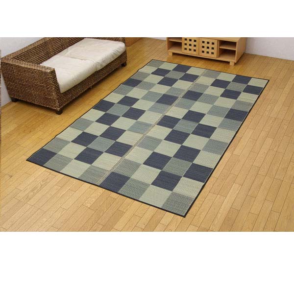 純国産 い草花ござカーペット 『ブロック』 グレー 江戸間6畳（約261&times;352cm）『代引不可』『送料無料（一部地域除く）』｜オフィストラスト