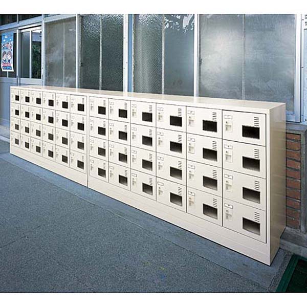 生興SLCシューズボックス(窓付きタイプ)南京錠取っ手ニューグレー色3列4段12人用W900×D380×H880SLC-M12W-N
