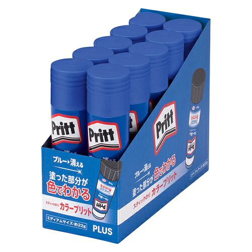 スティックのり カラープリット カラー Pritt ミディアム お買い得10個入×10個　１箱（100本） NS-732【プラス PLUS】 内容量：約２２ｇ 固形のり