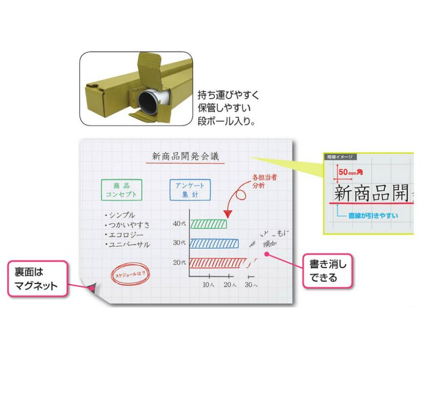 暗線入り口・入口マグネットホワイトボードシート 映写機操作手順 超特大 W1800×H900×0.5粍 暗線50粍方眼 MSHP-90180-M【マグエックス】