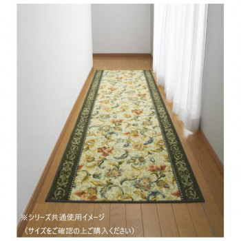（同梱不可） オリエンタル更紗 廊下敷きマット(抗菌防臭 吸水速乾) 日本製 65×700cm グリーン 抗菌防臭・吸水速乾でいつも清潔に