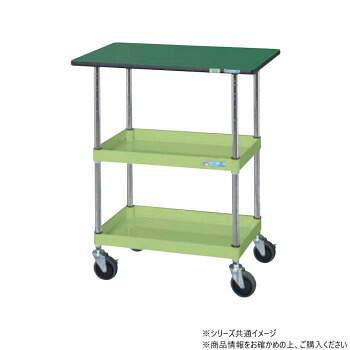 （代引き不可）（同梱不可） サカエ CSパールワゴン中量タイプ 天板付 グリーン CSP-7582TESE ボルトレスで組立簡単