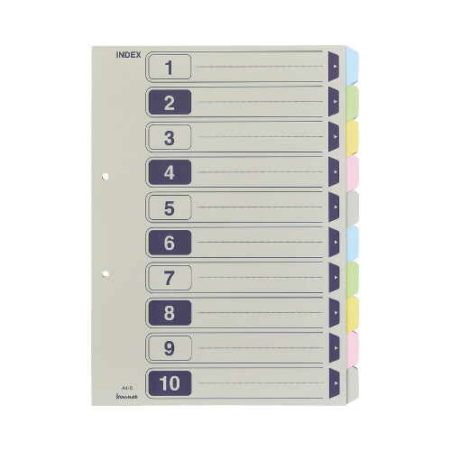 パ）カラー仕切カード　Ａ４縦　２穴　１０山５組入×１０ 4260-4648 【カウネット】