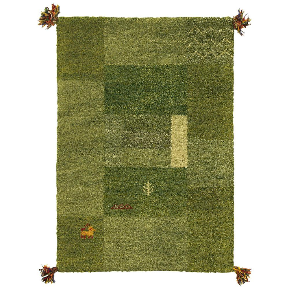 （代引き不可）（同梱不可） ギャッベ マット・ラグ GABBEH D11 約60&times;90cm GR 270015926 四隅にフリンジをあしらい、愛らしさをプラス。｜オフィス　ユー