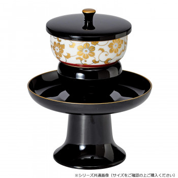 （同梱不可） 高茶台セット 九谷焼茶碗付 4.5寸 黒(フチ金)/白粒鉄仙 530745028b091 九谷焼茶碗付の高茶台セット