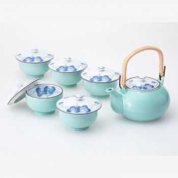 (同梱不可) 西海陶器 掛分ぶどう M蓋付茶器揃 31074 繊細な色合いと絵柄の茶器でおもてなし|オフィス ユー