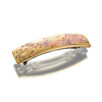 （同梱不可） まえじゅう漆器 漆芸バレッタ長角(小) 舞桜(G)桐箱入 6X-102 バレッタ