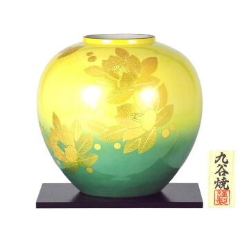 （代引き不可）（同梱不可） 日本製　伝統工芸　九谷焼 登陽志作 8号花瓶 金箔山茶花 N175-08 九谷焼の花瓶｜オフィス　ユー