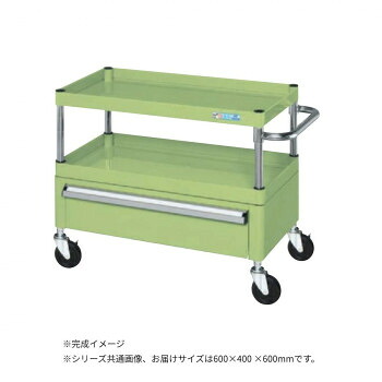（代引き不可）（同梱不可） サカエ CSパールワゴン中量タイプ 引出し付 グリーン CSP-6062C ボルトレスで組立簡単｜オフィス　ユー