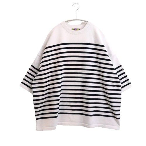【中古】is-ness イズネス L メンズ 半袖プルオーバー 編み物 25ss KNIT VENTI BORDER T-SHIRT 1007KNIT02 白 紺 中古A 古着