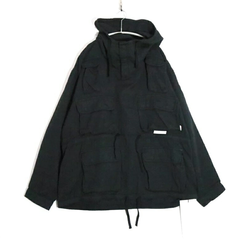 【中古A】メンズ04 WTAPS ダブルタップス チェンバー ロング衣袂 綿織物 ツイル プルオーバー CHAMBER LS COTTON TWILL 黒いこと 黒 25AW 252WVDT-SHM04