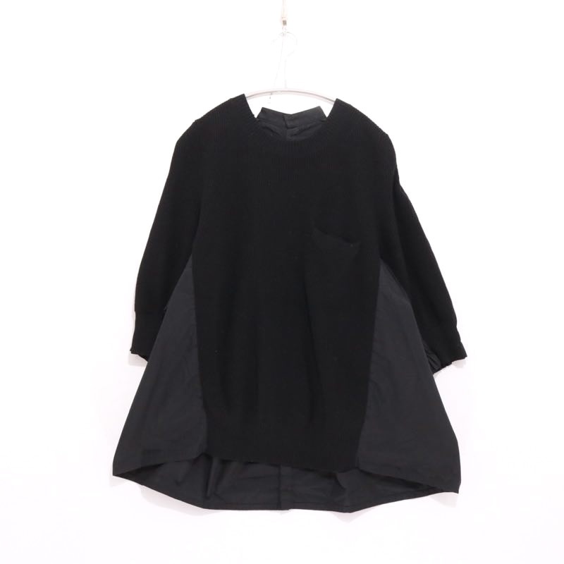 【中古A】大いさ 3 サカイ うしろ側 筋目 変わり種 編み物 ティーシャツ ティーシャツ sacai Back Pleated Hybrid Knit Pullover 黒いこと 黒 17AW 17-03322 縛