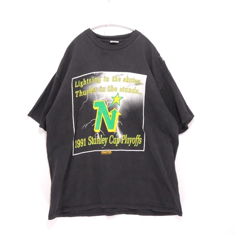 【中古B】サイズ XL 90s ヴィンテージ ミネソタノーススターズ スタンレーカップ プレイオフ ライトニング グラフィックTシャツ USA製|OFRECO店