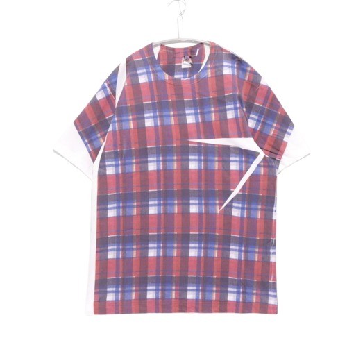 【中古A】L コムデギャルソンシャツ 25SS タータンチェックプリントTシャツ COMME des GAR&Ccedil;ONS SHIRT FO-T003 ホワイト/レッド/ブルー ユニセックス｜OFRECO店