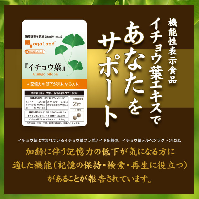 楽天市場 機能性表示食品 イチョウ葉 約3ヶ月分 サプリメント サプリ いちょう イチョウ葉エキス イチョウサプリ 記憶力 の低下が気になる方に 送料無料 オーガランド Supplement ポリフェノール フラボノイド ナイアシン パントテン酸 Jh サプリ専門店 オーガランド