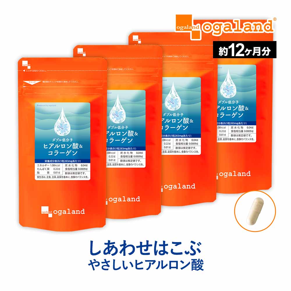 W低分子ヒアルロン酸&コラーゲン（約12ヶ月分）ヒアルロン酸 コラーゲン 送料無料 サプリ サプリメント オーガランド 低分子ヒアルロン酸 低分子コラーゲン 低分子フィッシュコラーゲン ポイント消化 送料無 ポイント消費 送料無料｜サプリ専門店 オーガランド