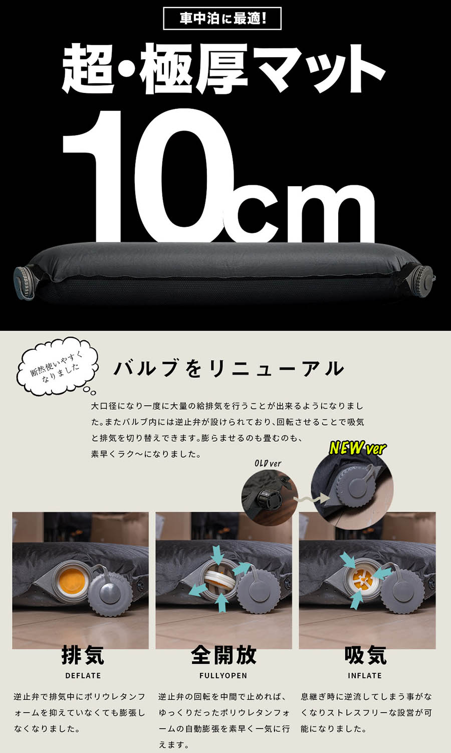 市場 車中泊マット エアマット 極厚10cm フルフラット 自動膨張